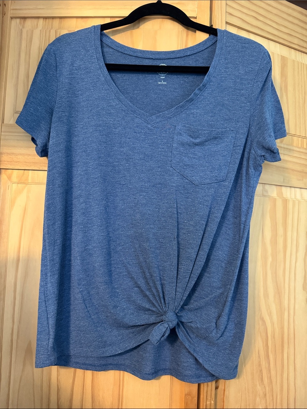 Women's V-Neck Knot Front Tee - Blue